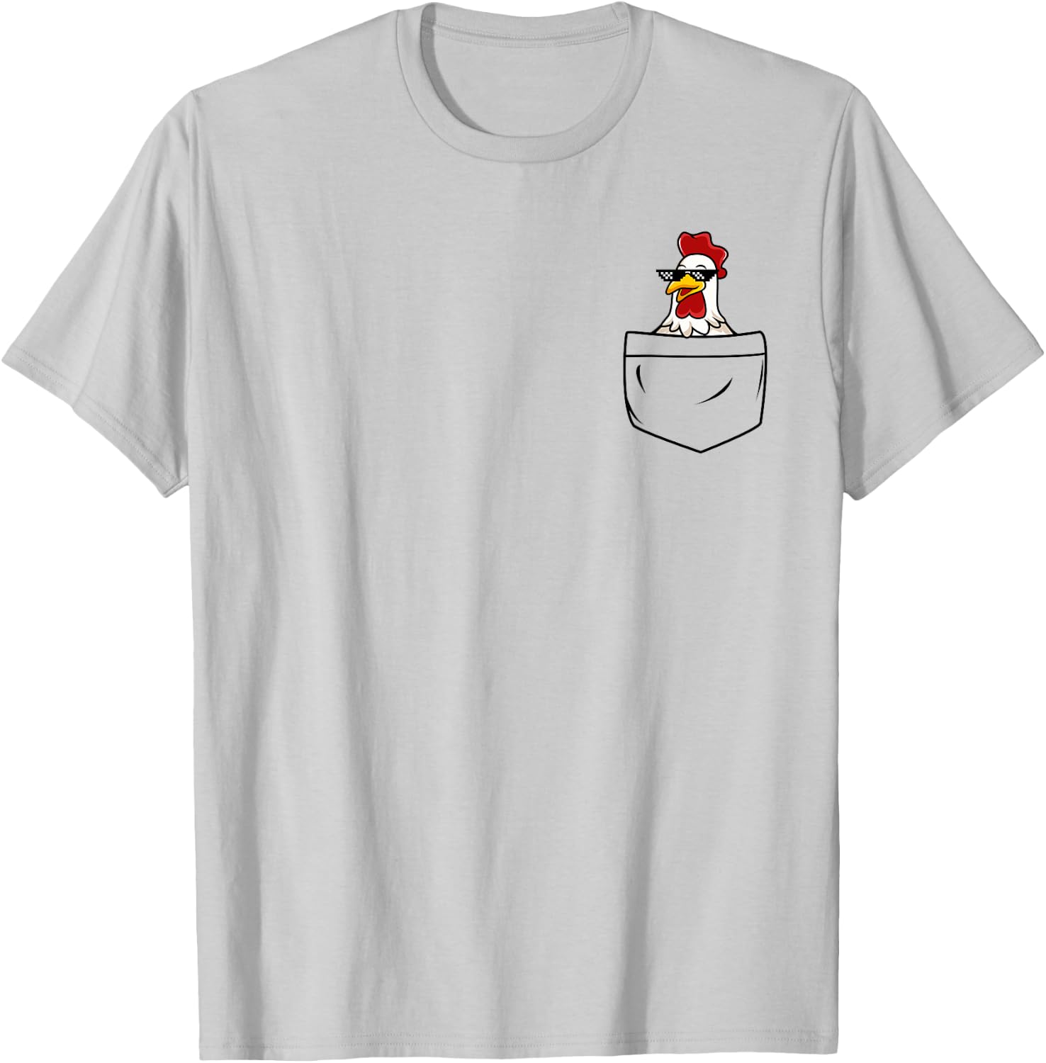 Cool Chicken Hen Rooster in Pocket with Meme Sunglasses T-Shirt - T-Shirt | Ash