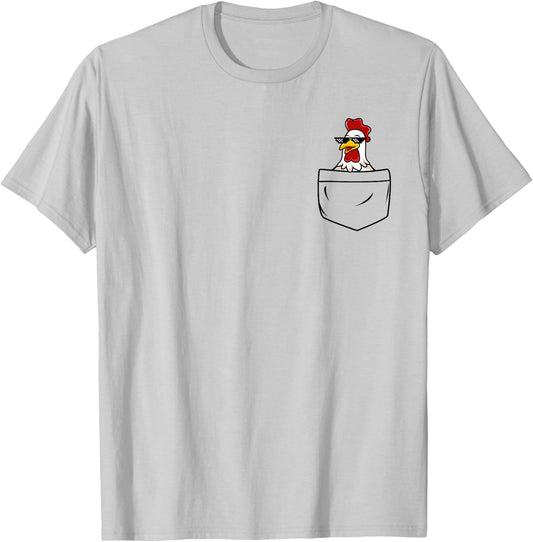 Cool Chicken Hen Rooster in Pocket with Meme Sunglasses T-Shirt - T-Shirt | Ash