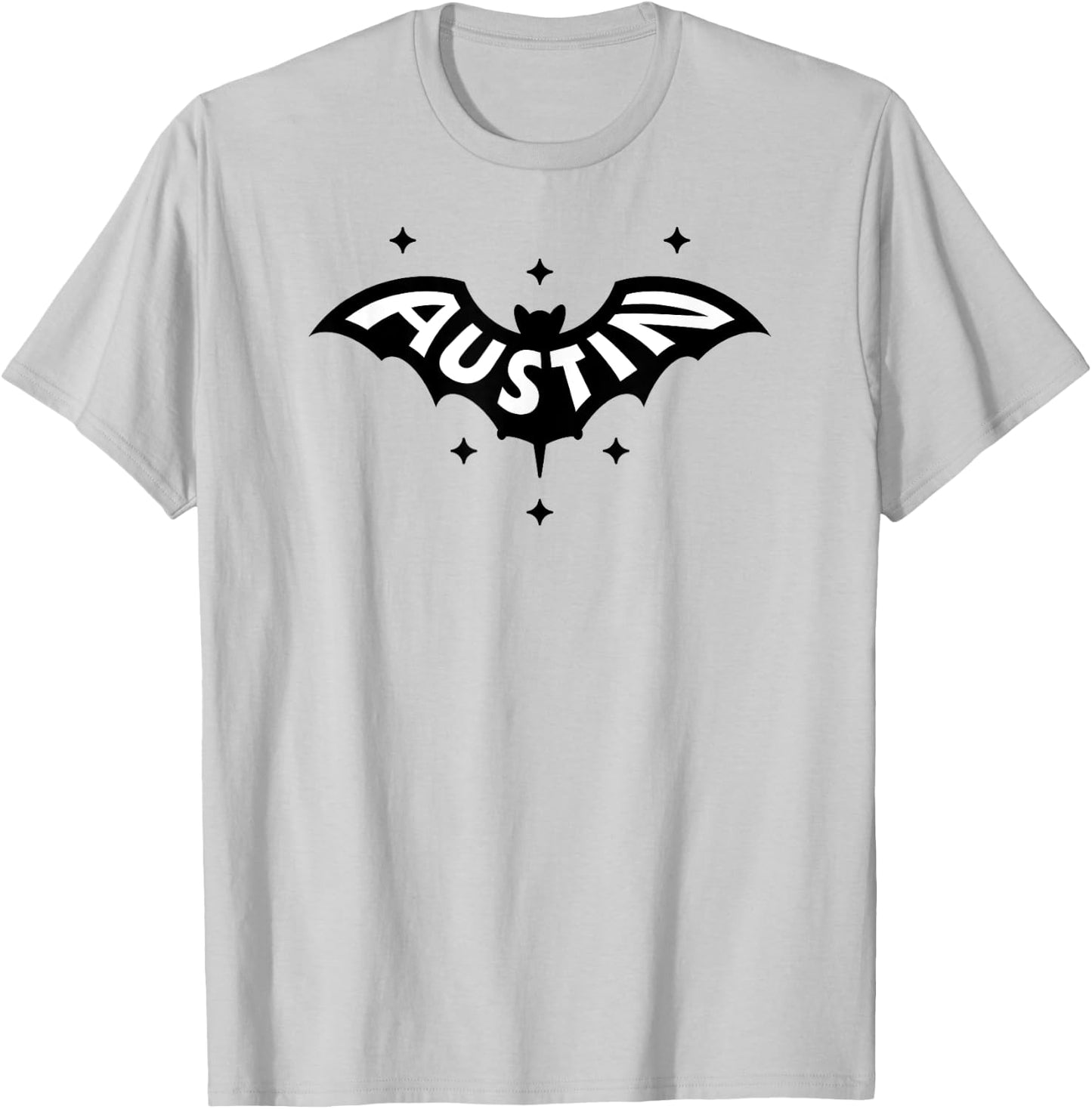 AUSTIN BAT - Austin TX Bat Logo W. Stars Two Tone Design T-Shirt - T-Shirt | Ash