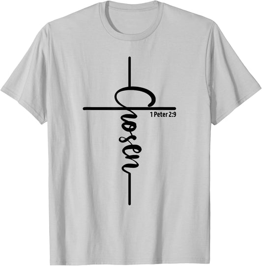Chosen 1 Peter 2:9 Christian Faith Jesus Cross T-Shirt - T-Shirt | Ash