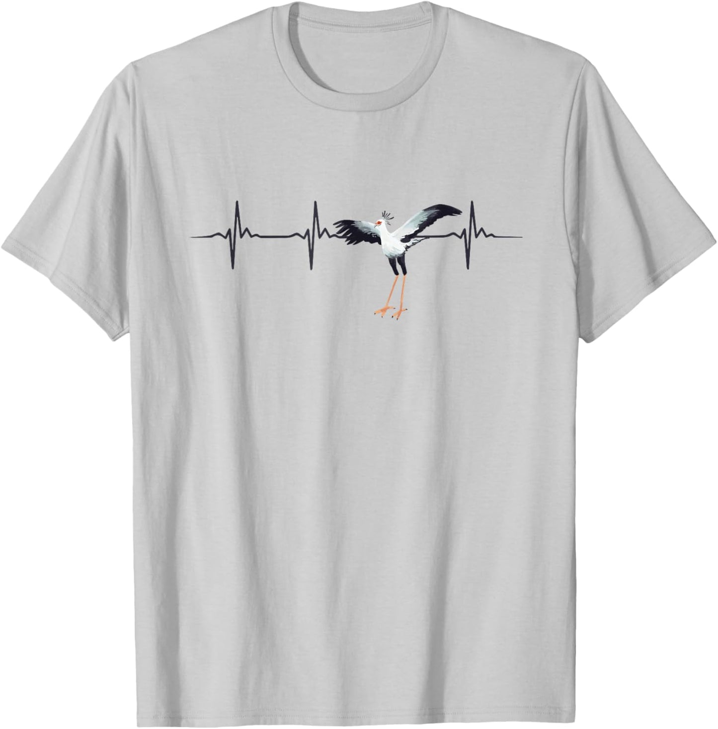 Secretary Bird Heartbeat Outfit Birding Lover T-Shirt - T-Shirt | Ash