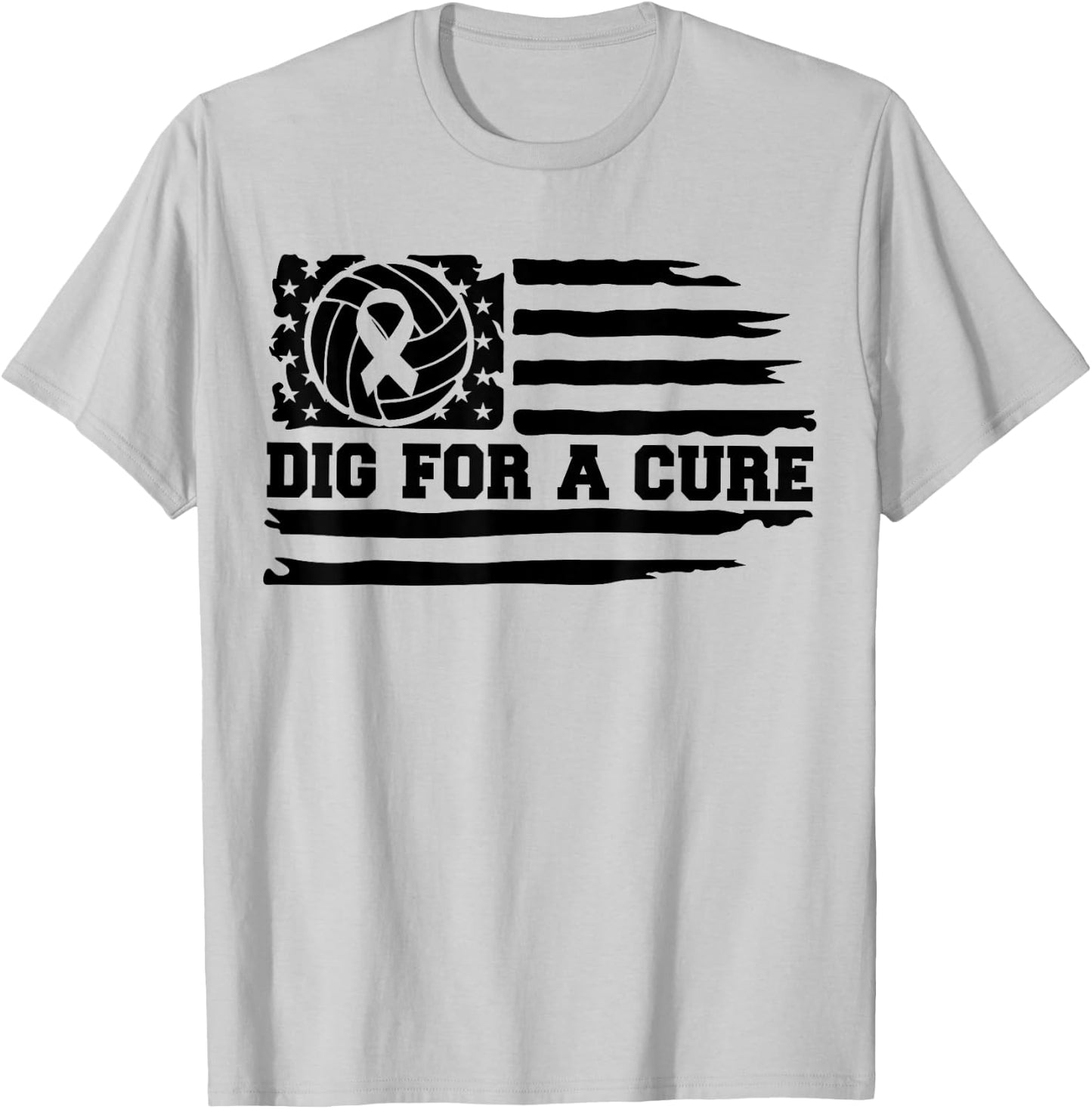 Dig For A Cure Breast Cancer Volleyball Pink American Flag Kids Men T-Shirt - T-Shirt | Ash