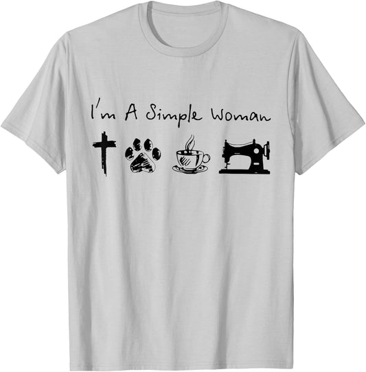 I'm A Simple Woman Jesus Dogs Cats Coffee Sewing Quilting T-Shirt - T-Shirt | Ash