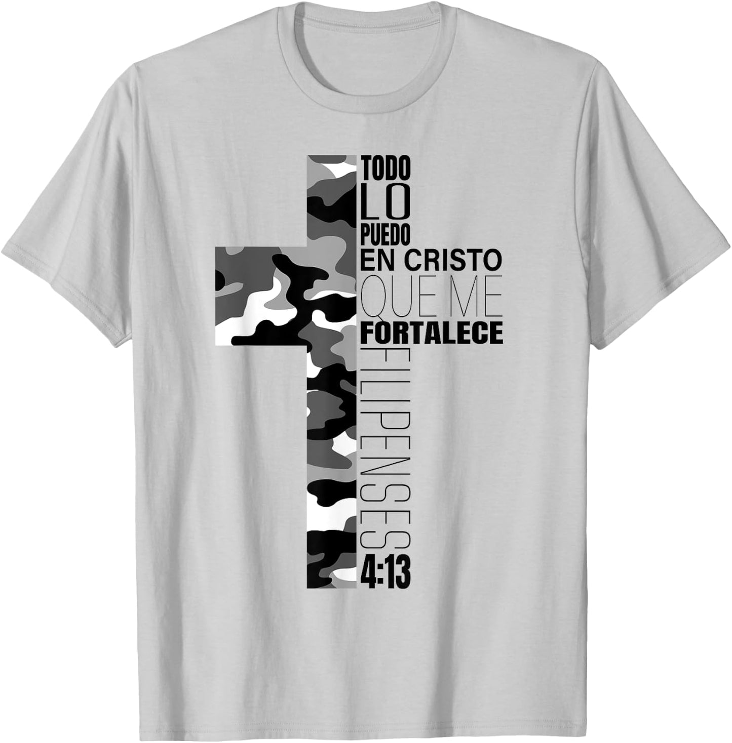 White Camo Todo Lo Puedo En Cristo Que Me Fortalece Spanish T-Shirt - T-Shirt | Ash