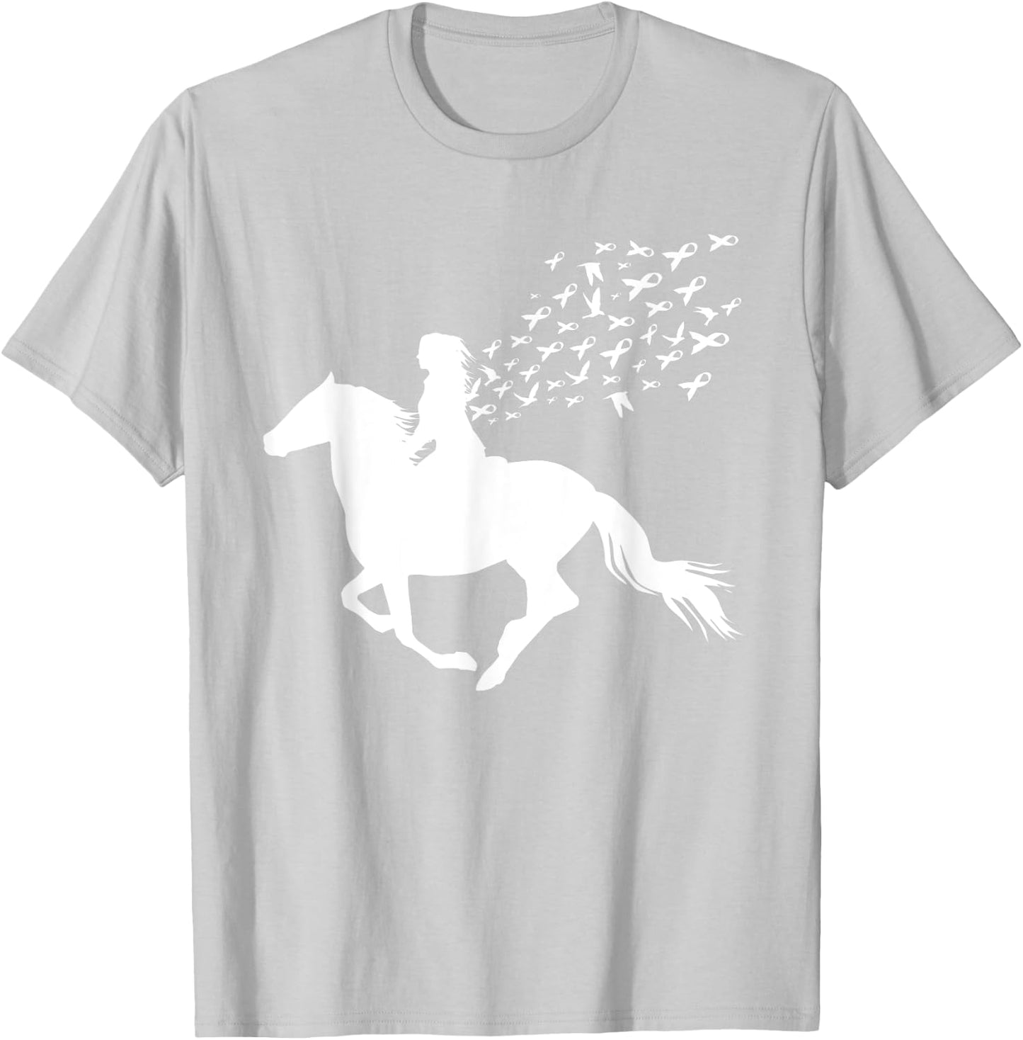 Horse Riding Breast Cancer Awareness Pink Ribbon Warrior T-Shirt - T-Shirt | Ash