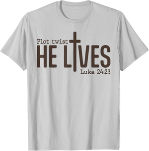 Plot Twist He Lives Luke Funny Bible Christian T-Shirt - T-Shirt | Ash