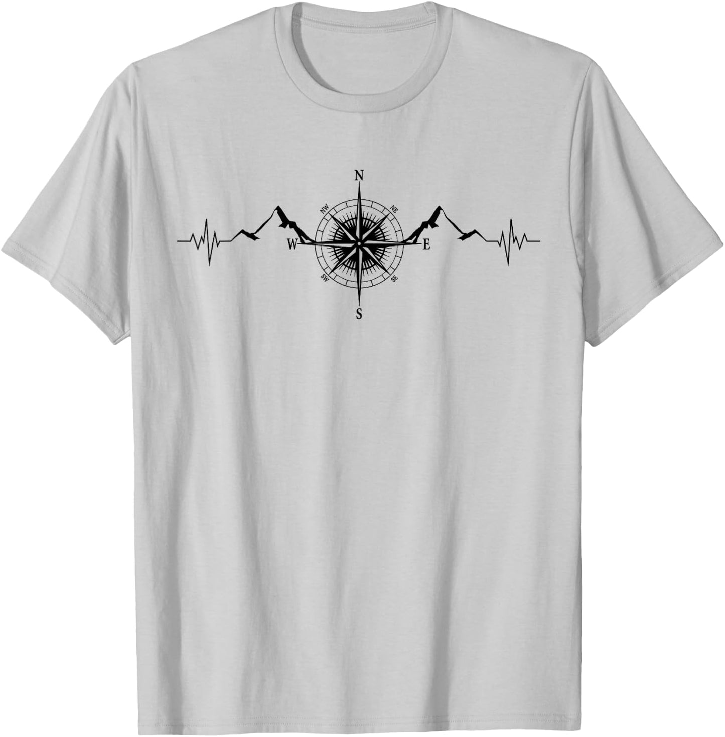 Funny Hiking Nature Mountains Wind Rose Compass Heartbeat T-Shirt - T-Shirt | Ash