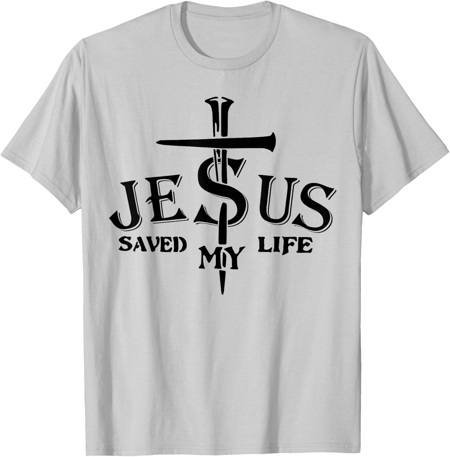 Jesus Saved My Life Cross T-Shirt - T-Shirt | Ash