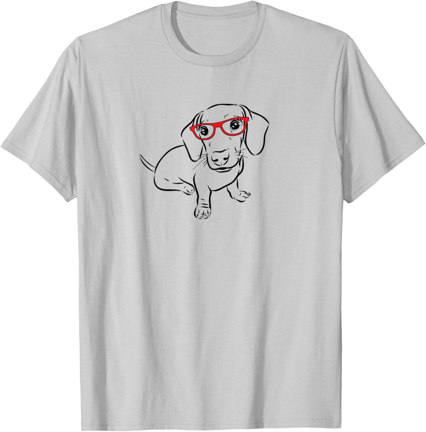 Funny Illustration Red Glasses Hipster Nerd Dachshund Lover T-Shirt - T-Shirt | Ash