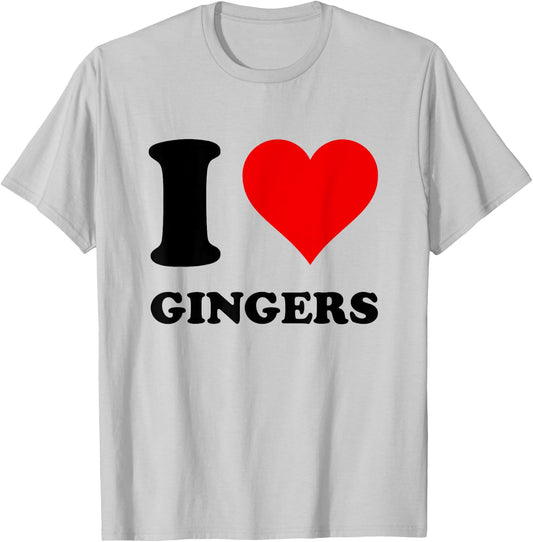 Red Heart I Love Gingers T-Shirt - T-Shirt | Ash