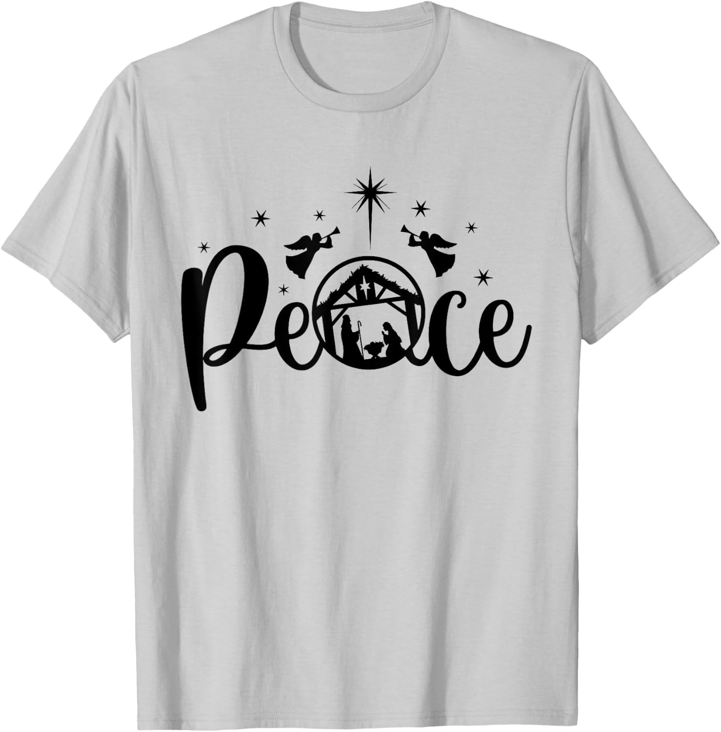 Peace Jesus Christian Christmas Nativity Scene XMAS Faith T-Shirt - T-Shirt | Ash