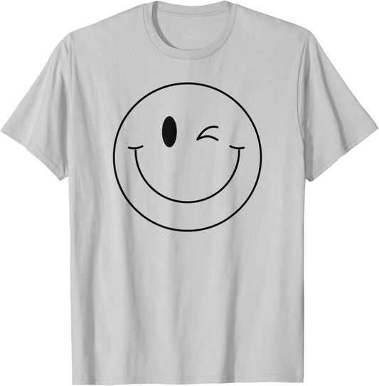 Winking Smile Face Shirt Cute Happy Wink Smiling Face T-Shirt - T-Shirt | Ash
