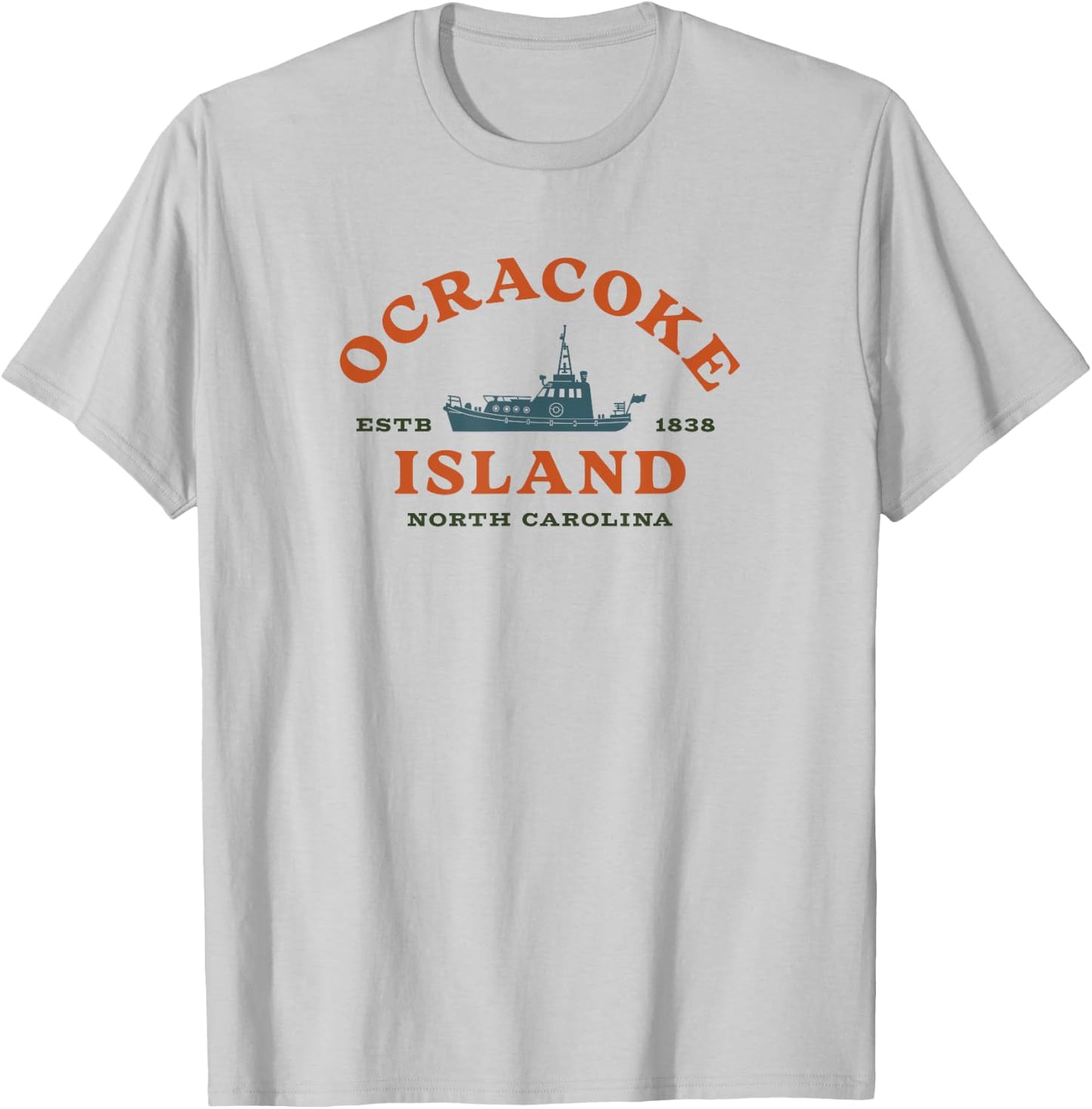 Ocracoke Island, NC Summertime Vacationing Fishing Boat T-Shirt - T-Shirt | Ash