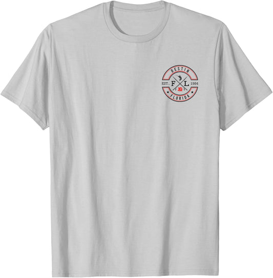Destin Florida FL Retro Surfer Beach Front & Back T-Shirt - T-Shirt | Ash