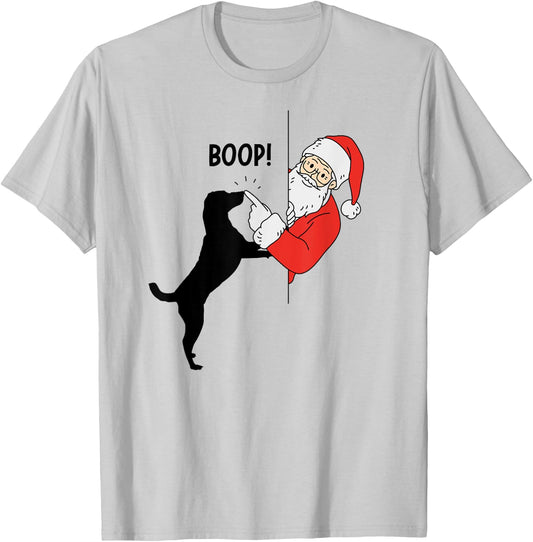Funny Christmas Santa Booping Dog's Nose Santa Dog Boop Gift Women Kids T-Shirt - T-Shirt | Ash