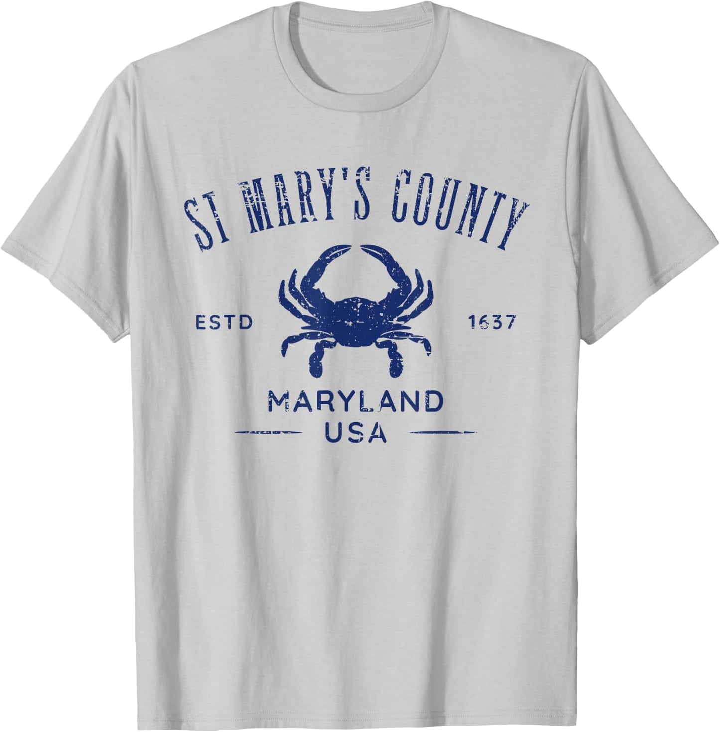 St Mary's County Maryland USA Crab Distressed Design T-Shirt - T-Shirt | Ash