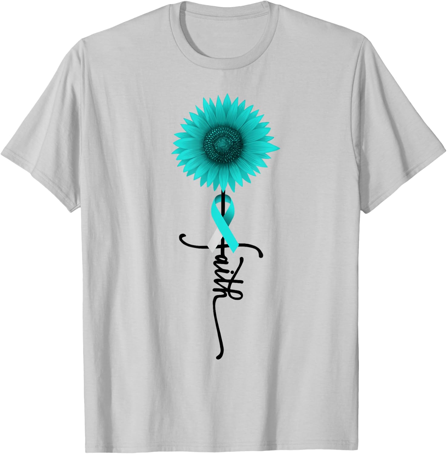Cervical Cancer Sunflower Faith Cervical Cancer Awareness T-Shirt - T-Shirt | Ash