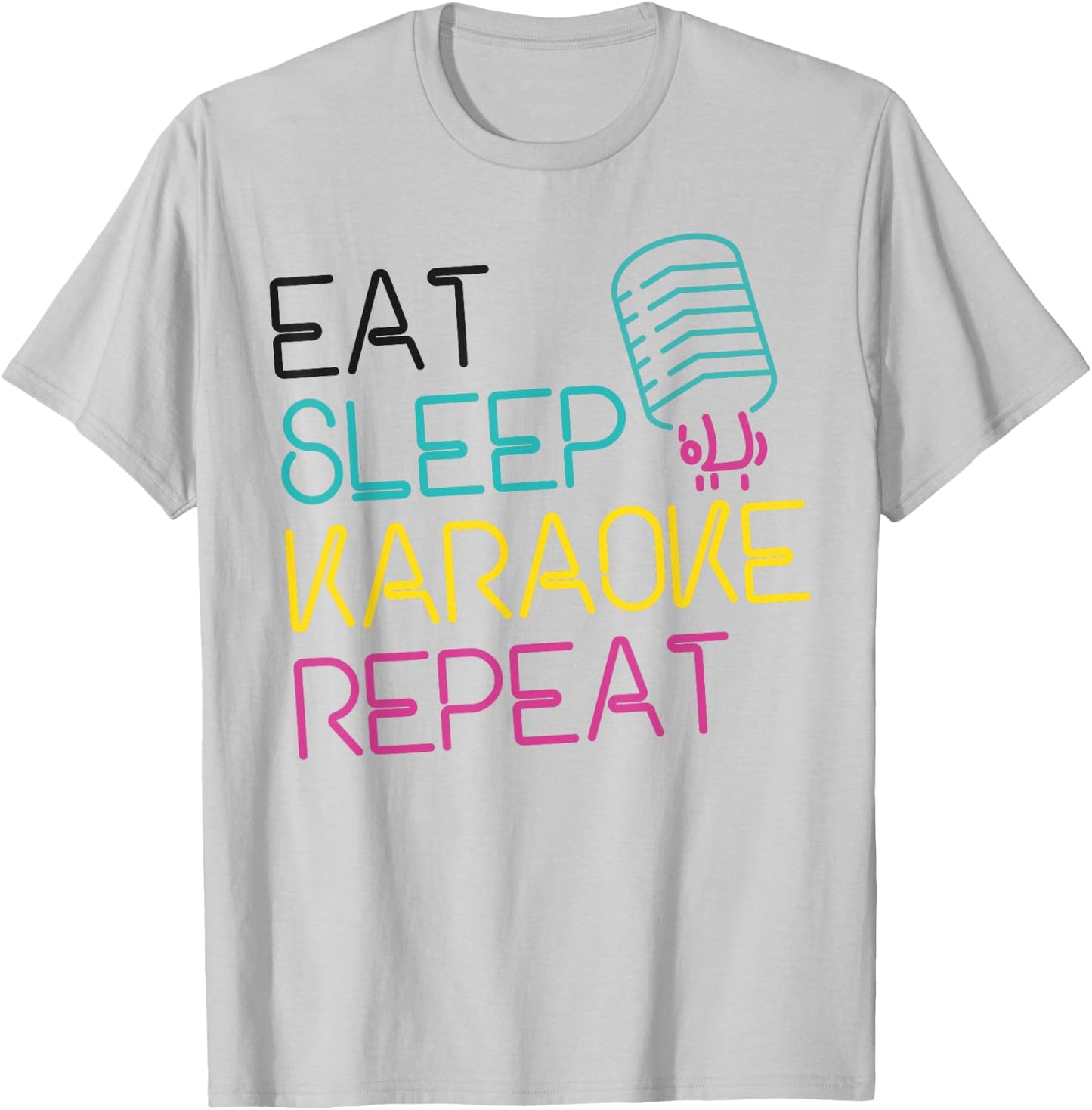 Karaoke Singer 80s Retro Eat Sleep Karaoke Repeat T-Shirt - T-Shirt | Ash
