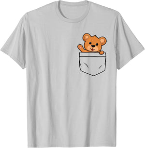 Teddy Bear in Breast Pocket Funny Cute Bears Men Women Kids T-Shirt - T-Shirt | Ash
