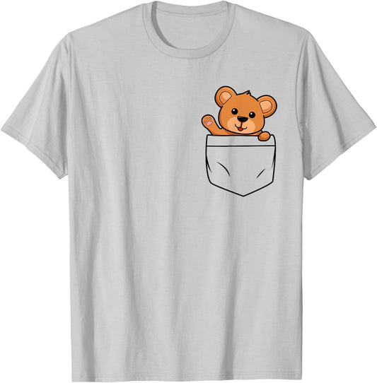 Teddy Bear in Breast Pocket Funny Cute Bears Men Women Kids T-Shirt - T-Shirt | Ash