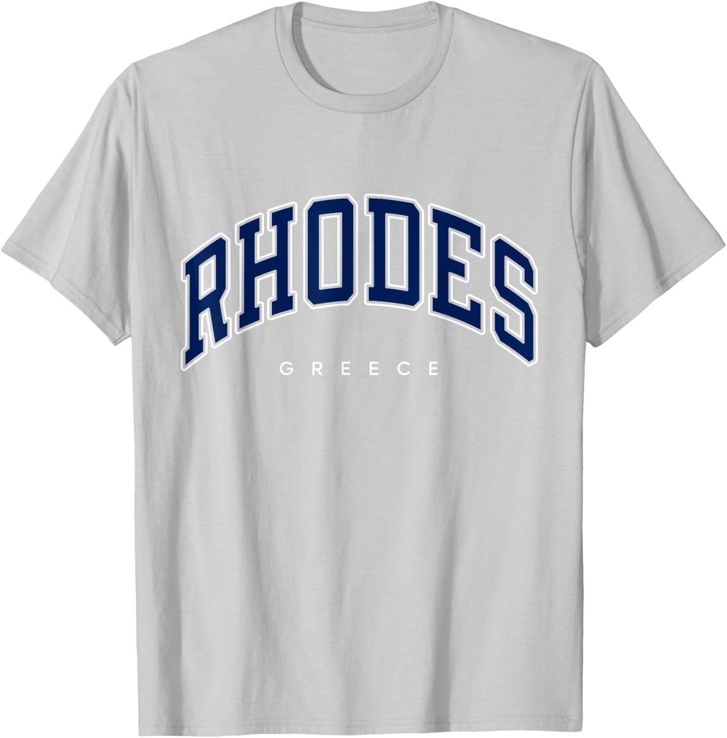 Rhodes Greece Varsity Style Navy Text T-Shirt - T-Shirt | Ash