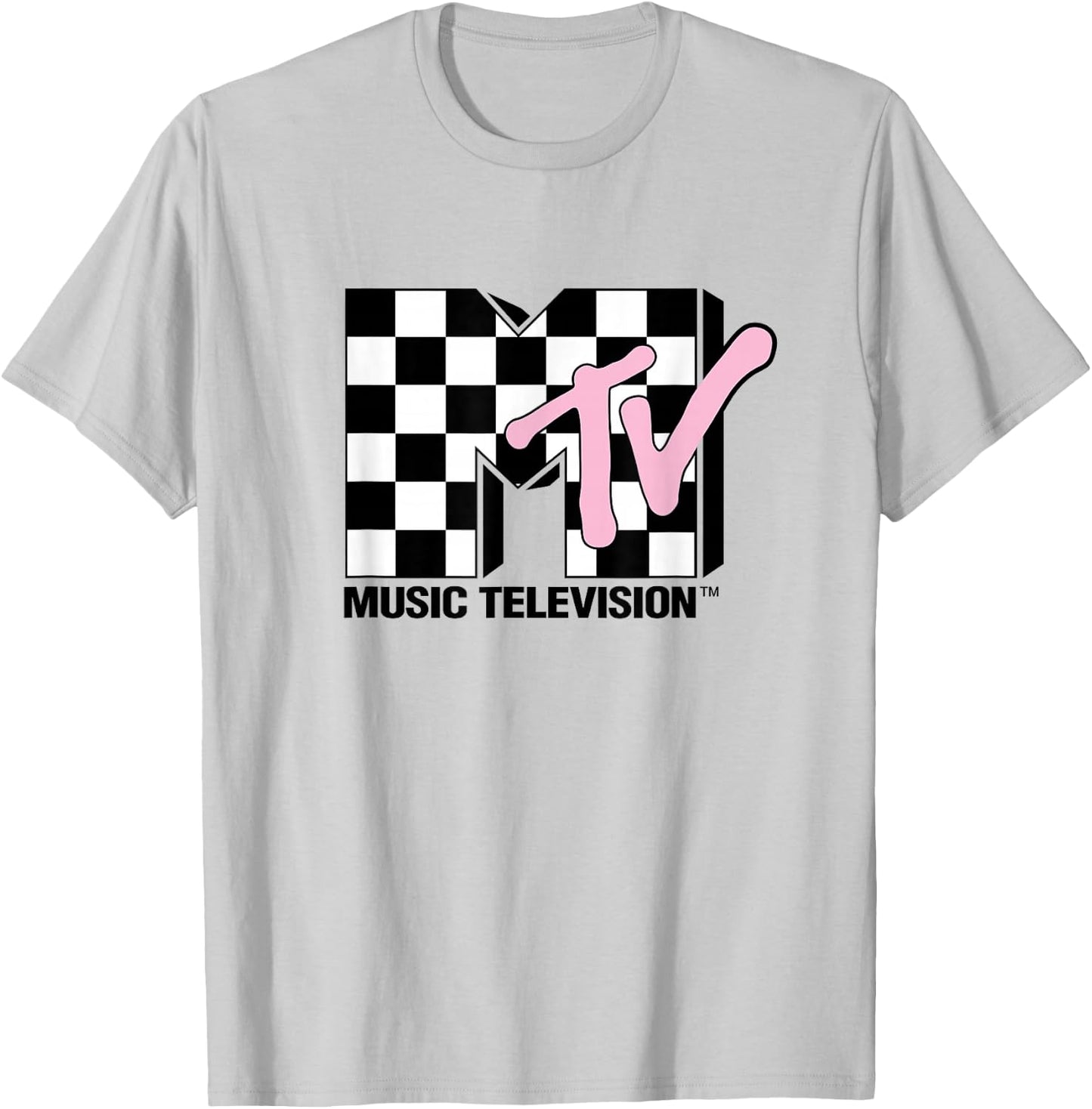 MTV Music Television Retro 80's Pink Neon Checkerboard Logo T-Shirt - T-Shirt | Ash