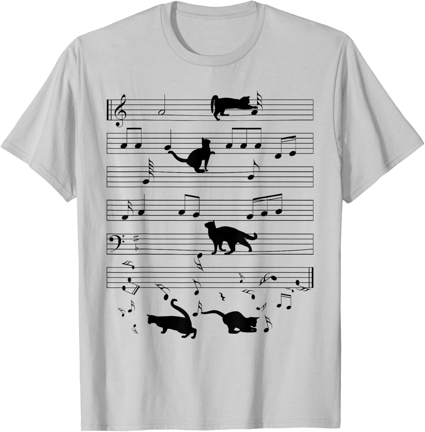 Black Cat Kitten Playing Music Note Clef Musician Boys Girls T-Shirt - T-Shirt | Ash