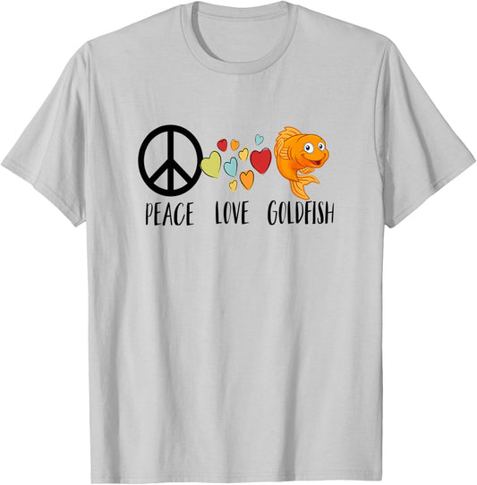Funny Goldfish Shirt for Kids Moms Peace Love Goldfish Gifts T-Shirt - T-Shirt | Ash