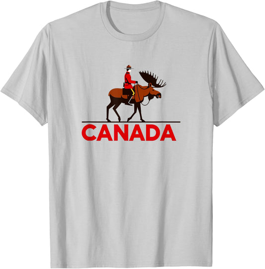 Iconic Mounted Police and Moose - Classic Canadian Pride T-Shirt - T-Shirt | Ash