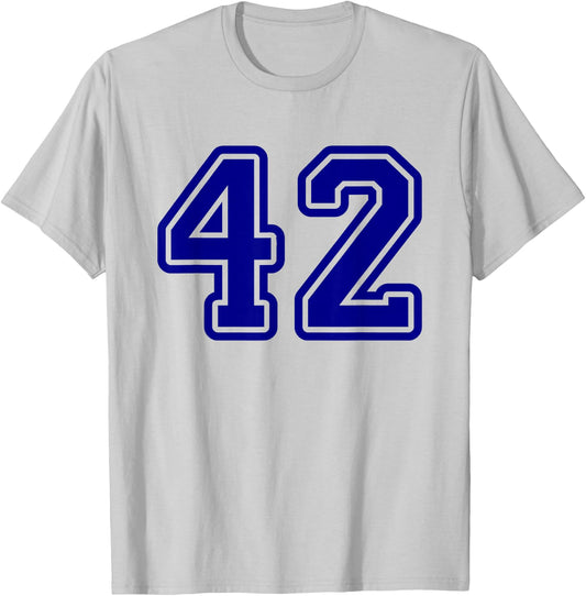 Number #42 Blue Sports Team T-Shirt - T-Shirt | Ash