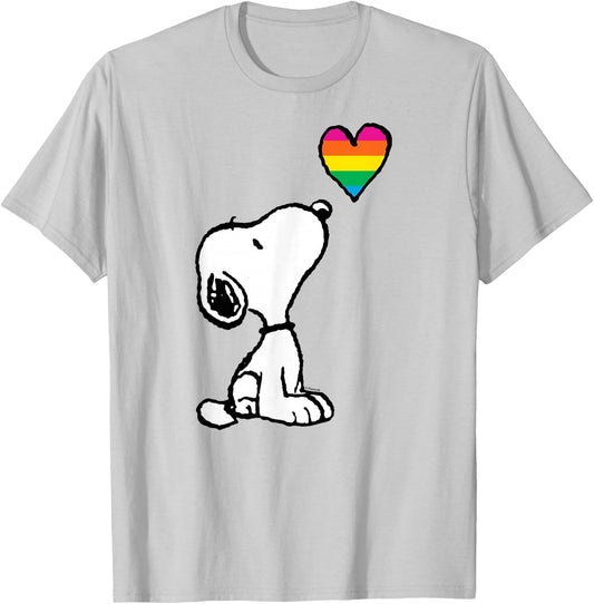 Peanuts - Snoopy Pride Month Rainbow Heart T-Shirt - T-Shirt | Ash