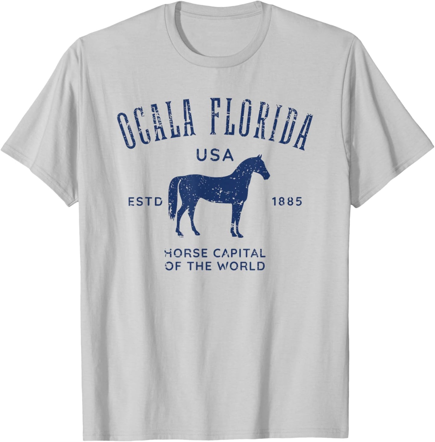 Ocala Florida USA Horse Capital Distressed Equestrian Design T-Shirt - T-Shirt | Ash