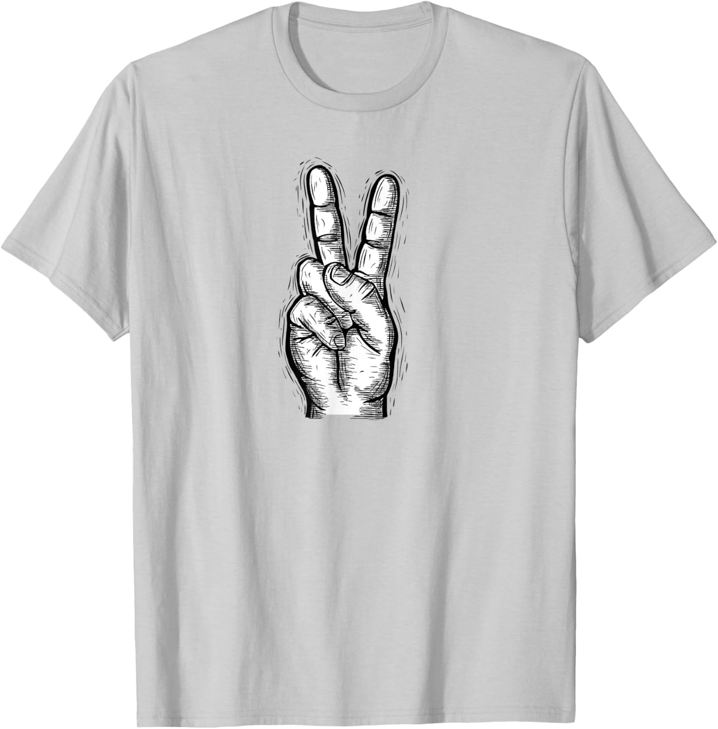 Peace Sign Hand Signal Hand Illustration Vintage T-Shirt - T-Shirt | Ash