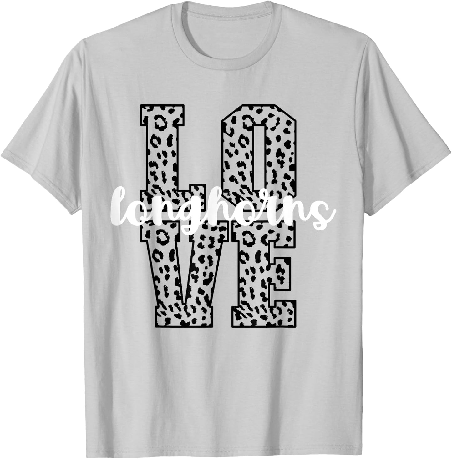 Longhorns Love Team Mascot School Spirit Game Night Leopard T-Shirt - T-Shirt | Ash