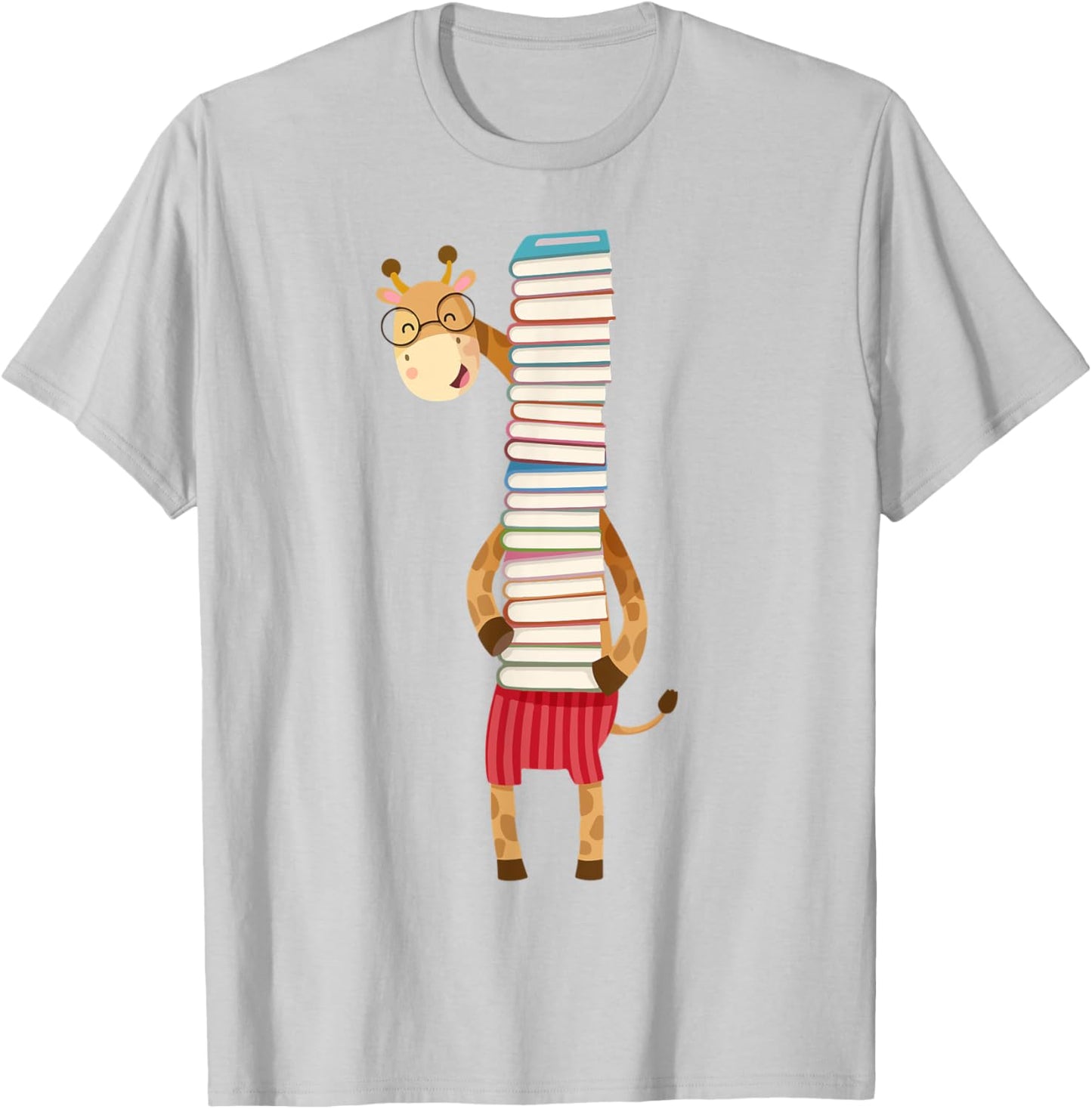 Bookworm Giraffe Holding Book Kids Boy Women Teacher Reading T-Shirt - T-Shirt | Ash