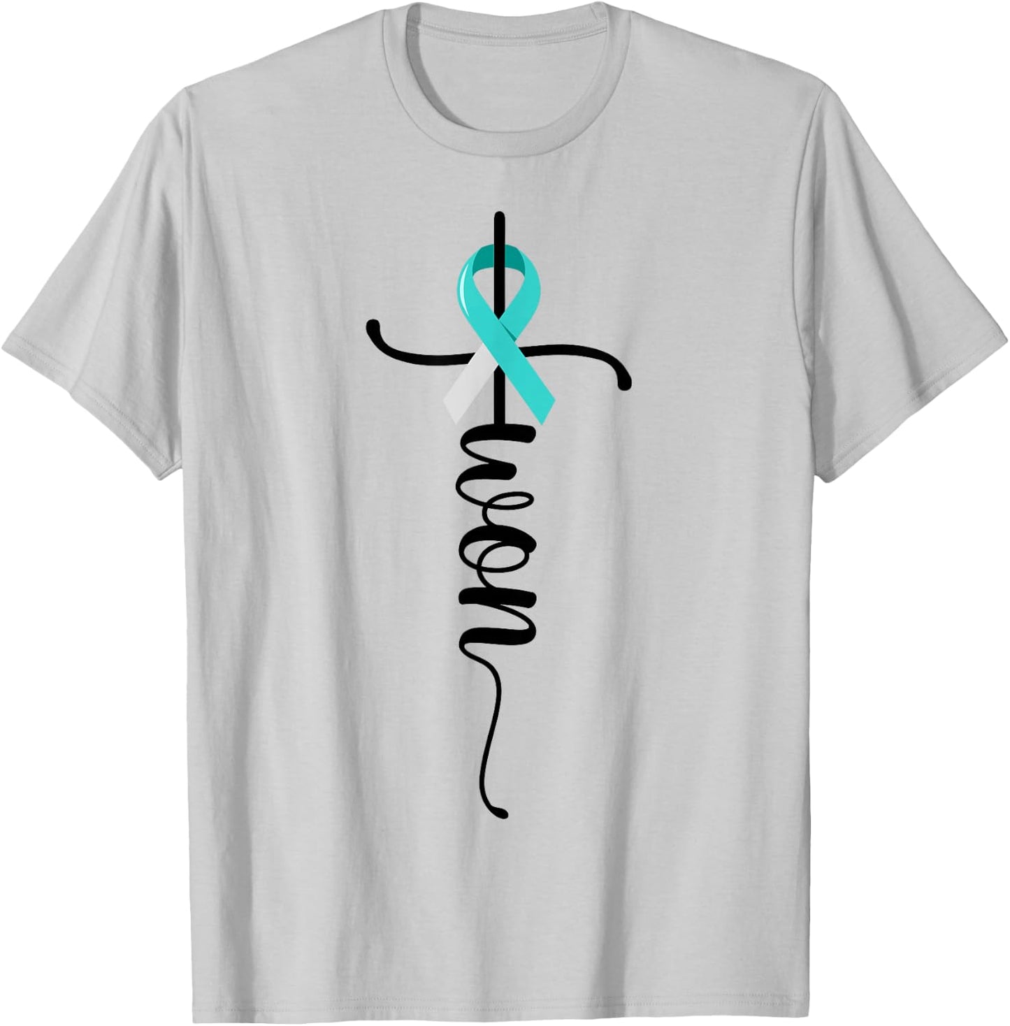 I Won Christian Cross Survivor Teal Ribbon Cervical Cancer T-Shirt - T-Shirt | Ash