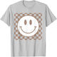 Retro Happy Face Checkered Pattern Smile Face Trendy T-Shirt - T-Shirt | Ash