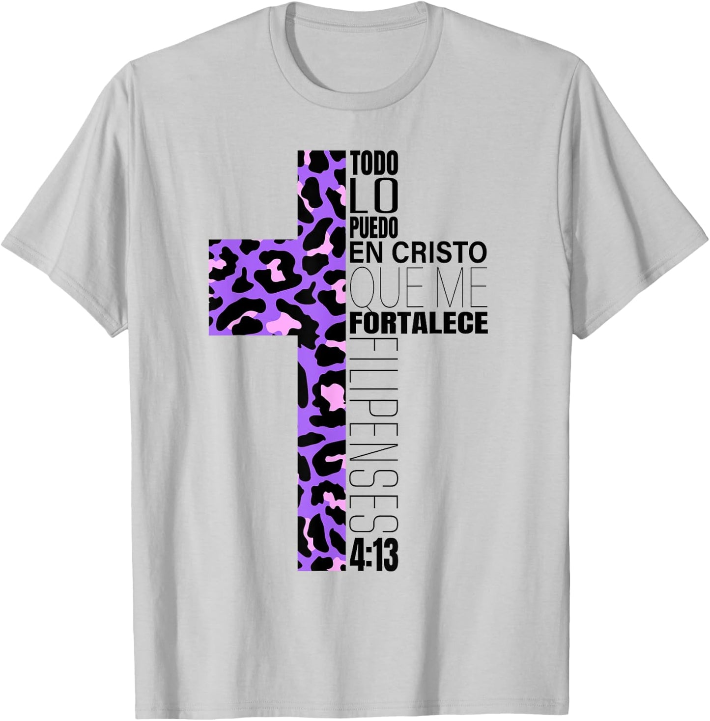 Cheetah Print Cross Christian Spanish Gifts Women Español T-Shirt - T-Shirt | Ash