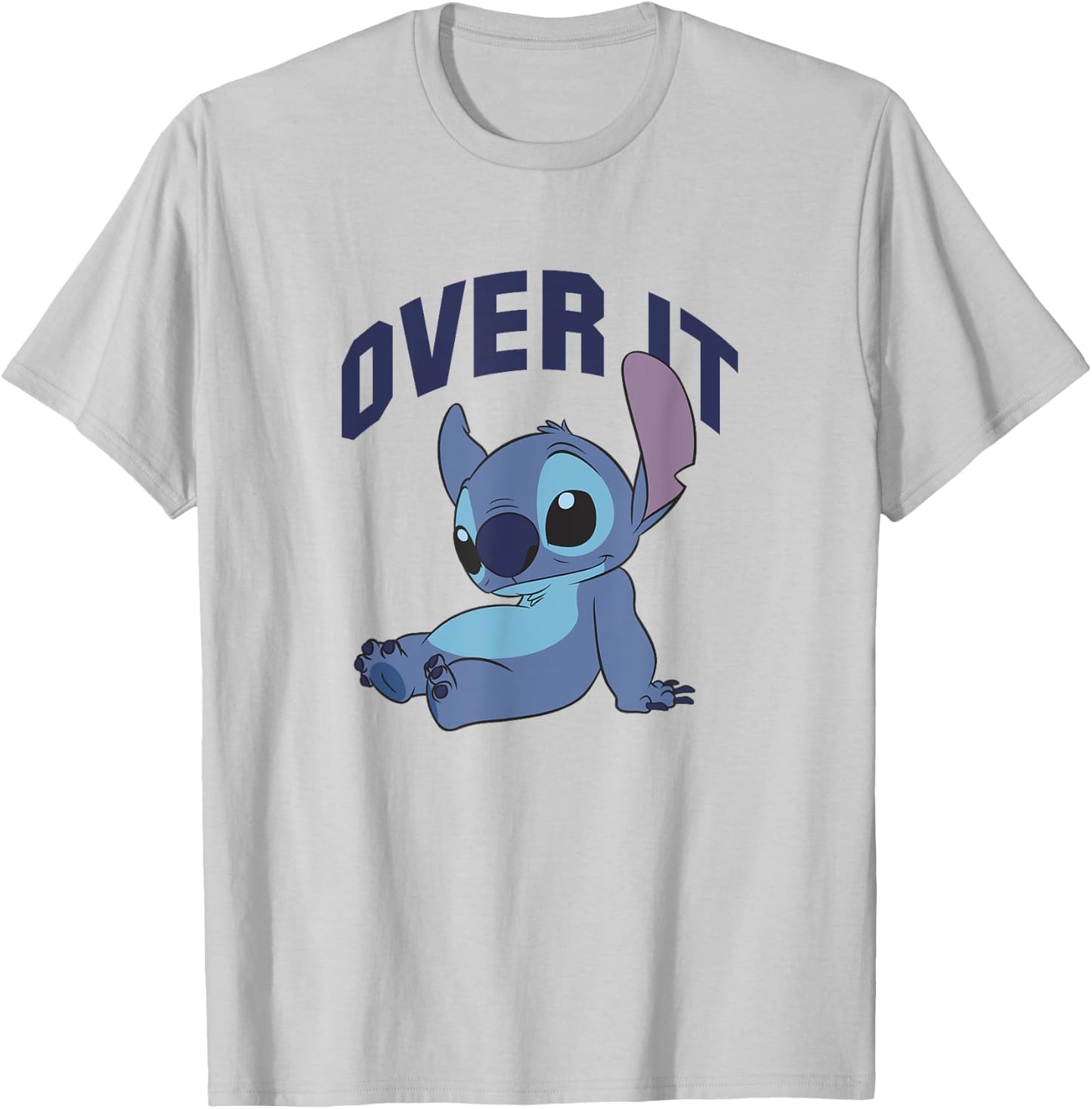 Disney Lilo & Stitch Over It Not In The Mood Big Chest Logo T-Shirt - T-Shirt | Ash