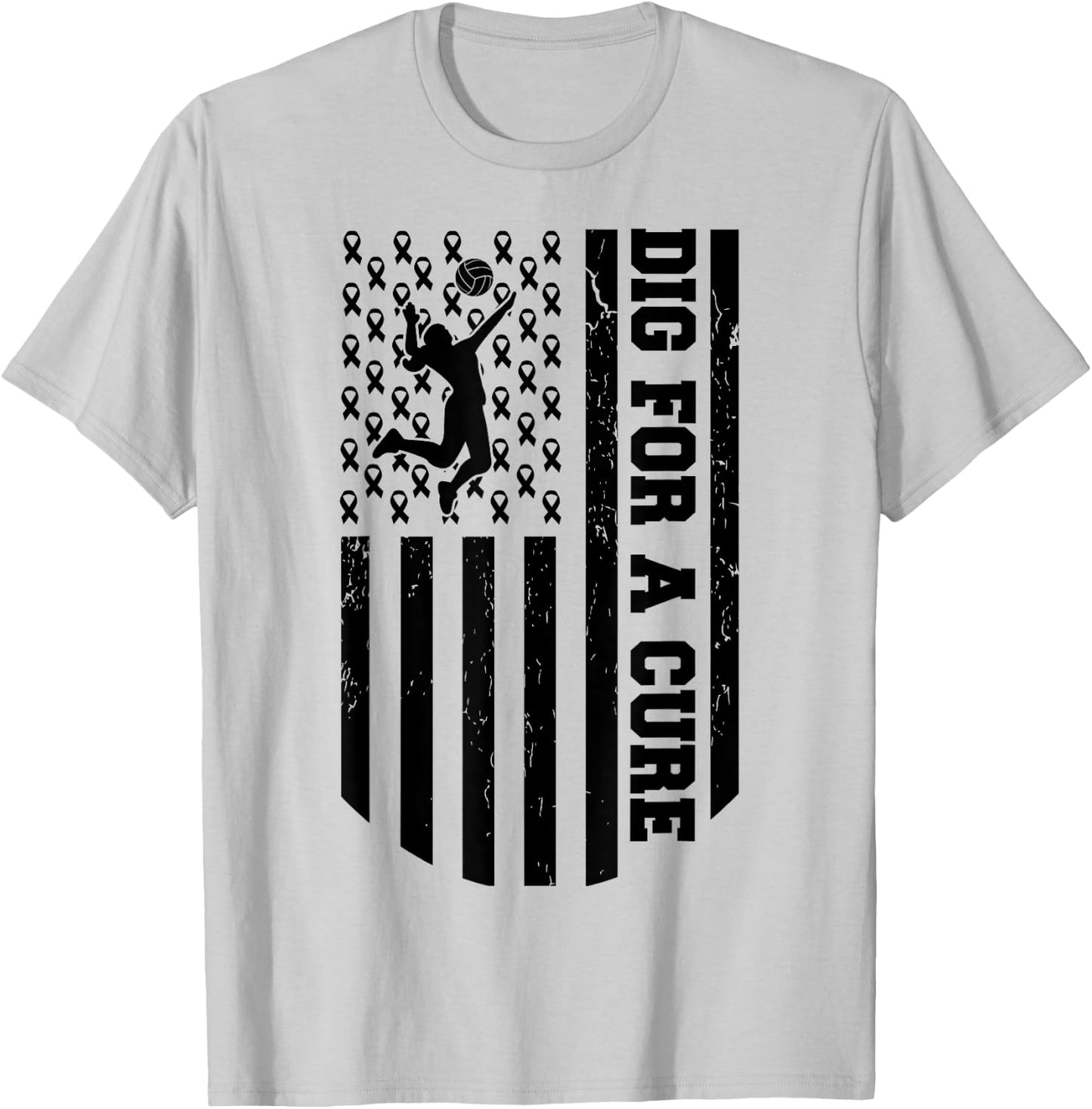Dig For A Cure Breast Cancer Volleyball Pink American Flag Kids Men T-Shirt - T-Shirt | Ash