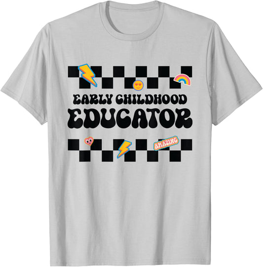 Early Childhood Educator, back to School Checkered Teacher Men Women Kids T-Shirt - T-Shirt | Ash