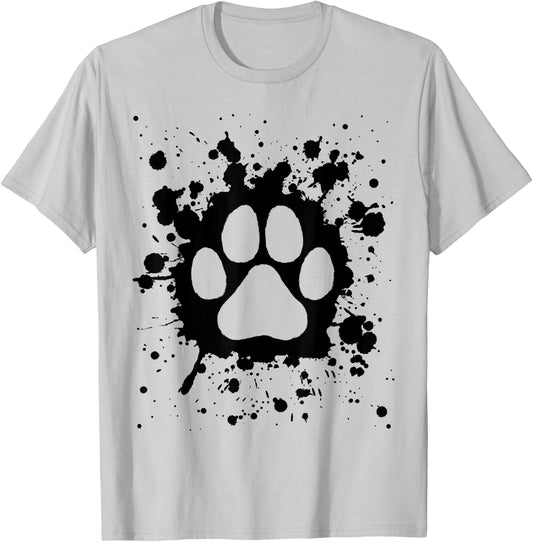 Cat Dog Paw Print Black Splatter Pet Lover Men Women Girls Kids T-Shirt - T-Shirt | Ash