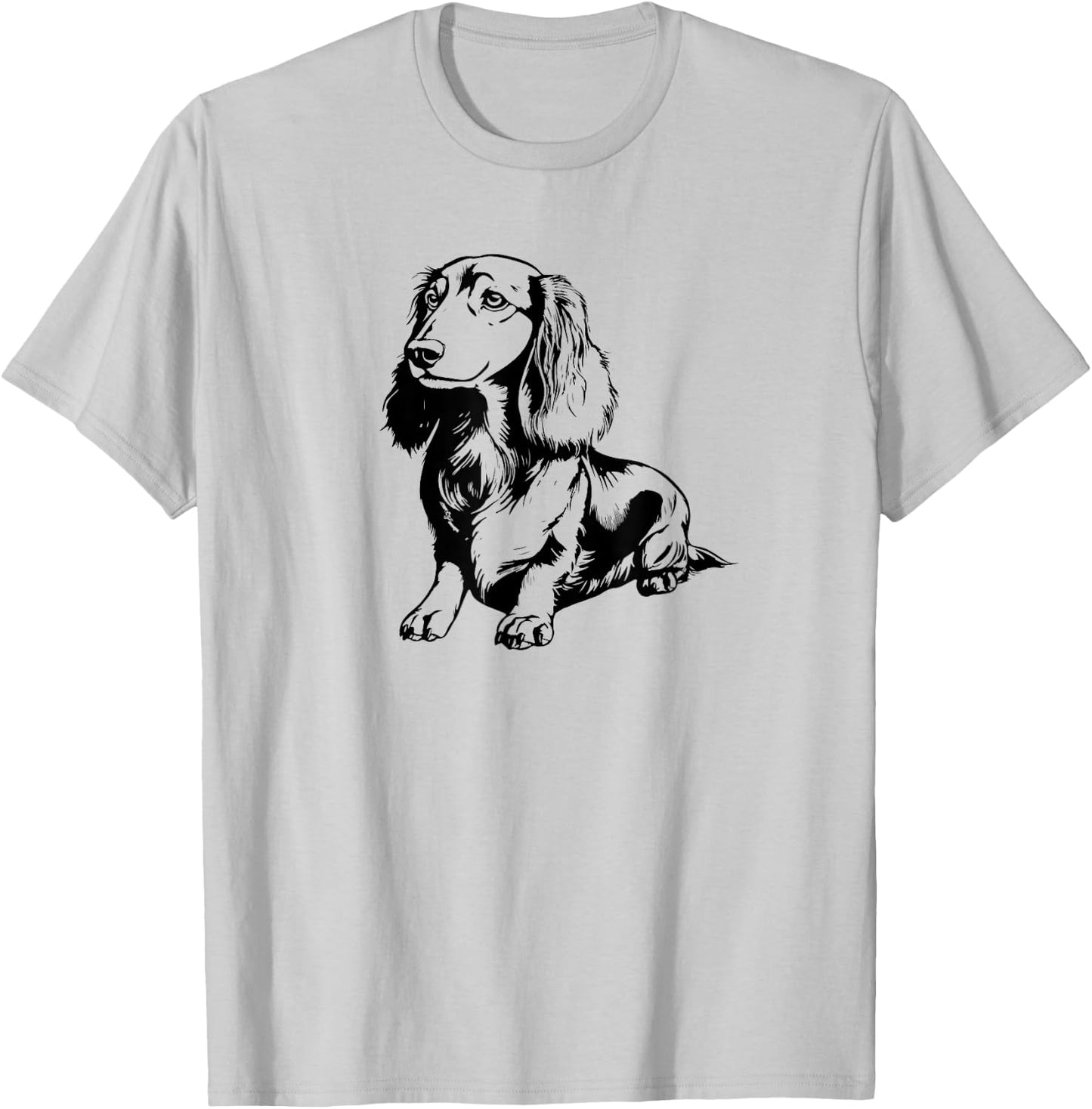 Retro Vintage Logo Long Haired Dachshund Lover T-Shirt - T-Shirt | Ash