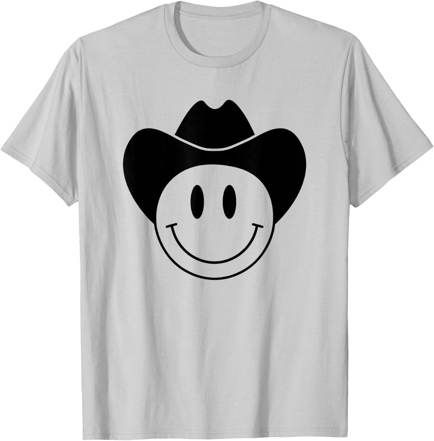 Smiling Happy Face With Black Rodeo Cowboy Hat T-Shirt - T-Shirt | Ash