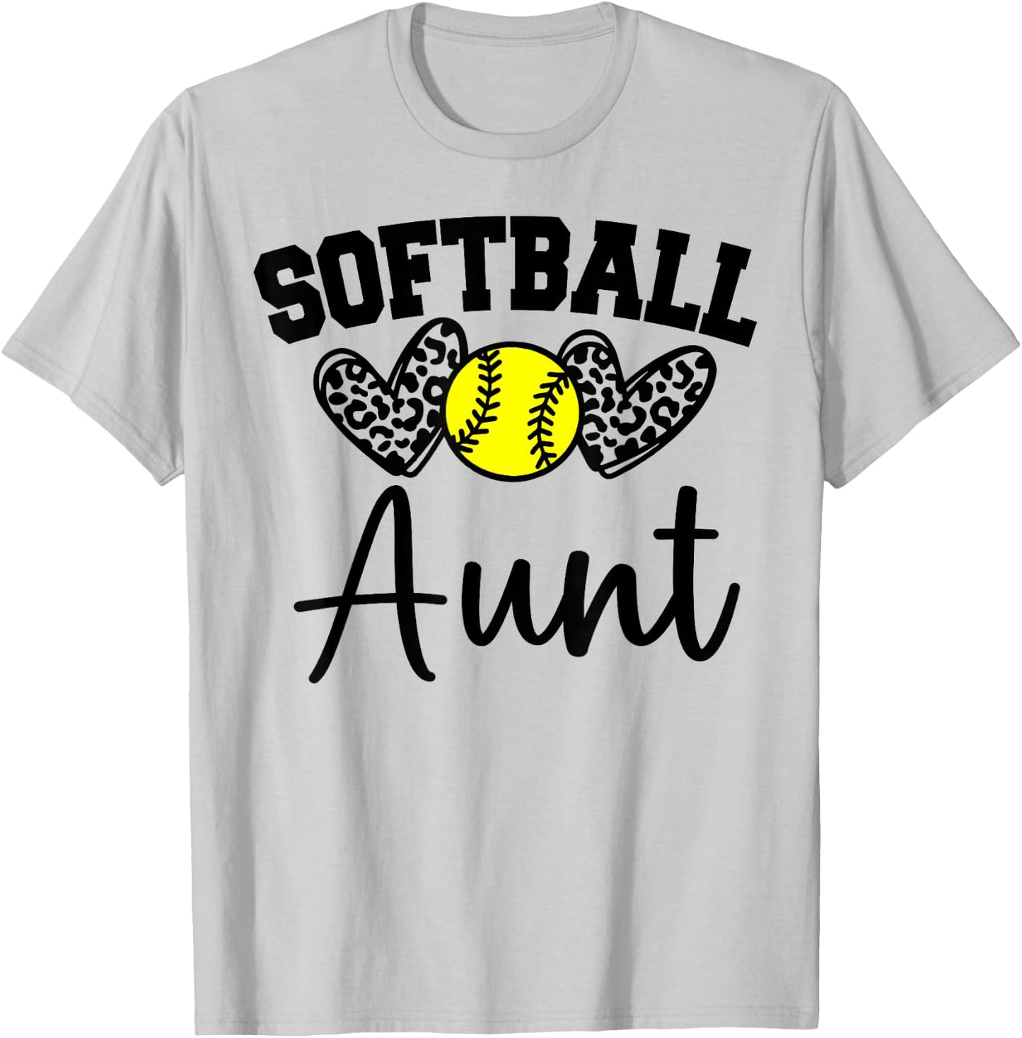 Personalized Softball Heart Cute Aunt Women Softball T-Shirt - T-Shirt | Ash