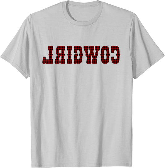 Country Funny Red Plaid Fall Buffalo Plaid Reverse Cowgirl T-Shirt - T-Shirt | Ash