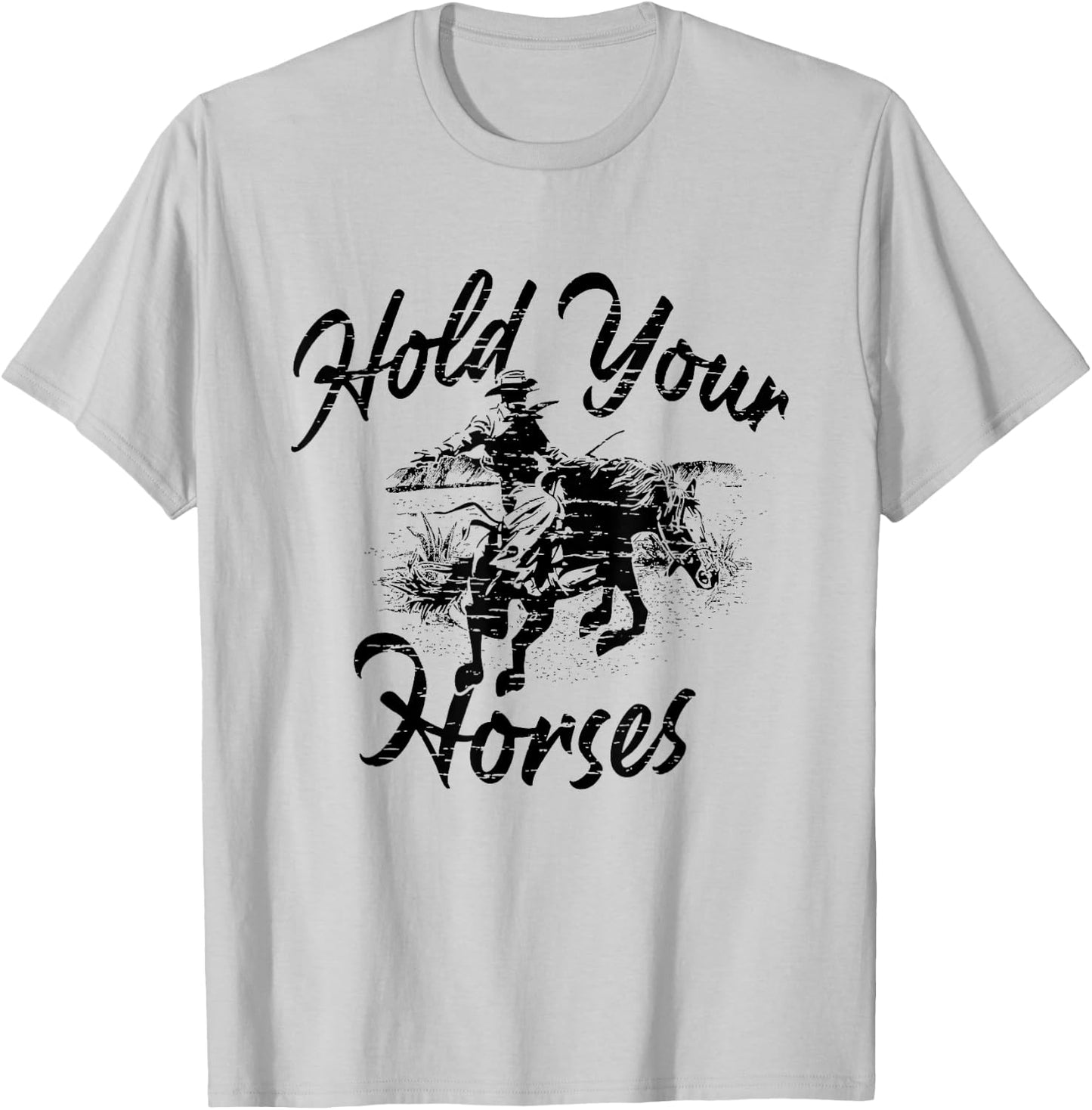 Vintage Rodeo Cowboy Hold Your Horses Retro Western Gift T-Shirt - T-Shirt | Ash