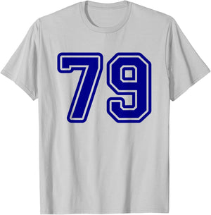 Blue Sports Team Number #79 T-Shirt - T-Shirt | Ash