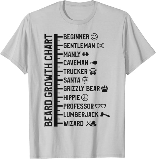 Beard Scale Length Measurement Size Chart Funny Bearded Gift T-Shirt - T-Shirt | Ash
