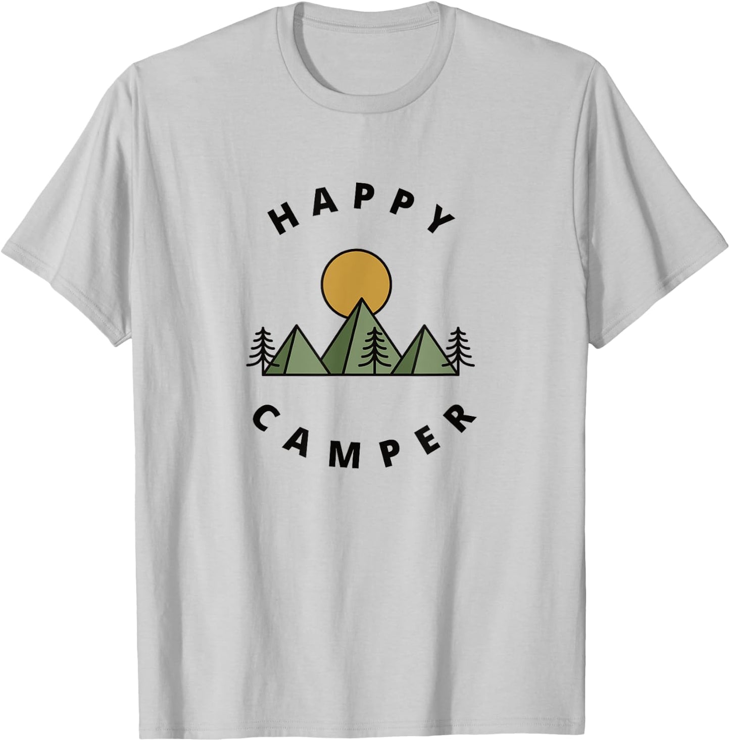 Happy Camper Camping Camp Forest Mountains Minimalist T-Shirt - T-Shirt | Ash